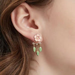 El Regalo Women's & Girl's Vintage European Style Flower Cherry Blossom Ear Jacket Earrings- Front Back Floral Dangle Leaves Stud Earrings