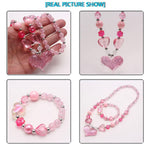 El Regalo Girls Kids Glittery Pink Heart Beads Princess Necklace & Bracelet Jewelry Sets- Acrylic Heart Beads Princess Necklace Bracelet Jewelry Set for Toddlers Girls Kids