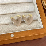El Regalo 1Pair Love Heart Hoop Earrings- Small Oil Dripping Gold Plated Heart Earrings for Girls & Women Hoop (Light Brown)