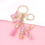El Regalo Personalized Name Initials Butterfly Charm Keychain - Custom Letter Keyring with Pink Tassel & Butterfly Pendant, Purse, Bag, Backpack Accessory (K Letter)
