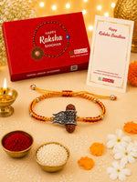 El Regalo 1PC Rudraksha Trident Rakhi for Brother with Roli Chawal, Message Card in Gift Box- OM, Trishul, Damru Rudraksha Rakhi for Bhai/Brother (Trident)