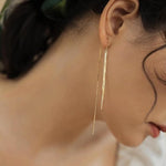 El Regalo Modern Sui Dhaga Threader Earrings for Women - Minimalist Long Pull Through Chain Earrings - Light Dangle Needle Threaders for Multiple Piercings, Sensitive Ears (Triple Tassel Gold)