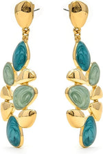 El Regalo Boho Statement Dangle Earrings for Women | Multicolor Resin Stone Drop Earrings | Party, Wedding, Festive & Casual Fashion Jewellery | Light Long Earrings (Green)