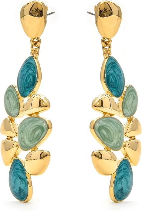El Regalo Boho Statement Dangle Earrings for Women | Multicolor Resin Stone Drop Earrings | Party, Wedding, Festive & Casual Fashion Jewellery | Light Long Earrings (Green)