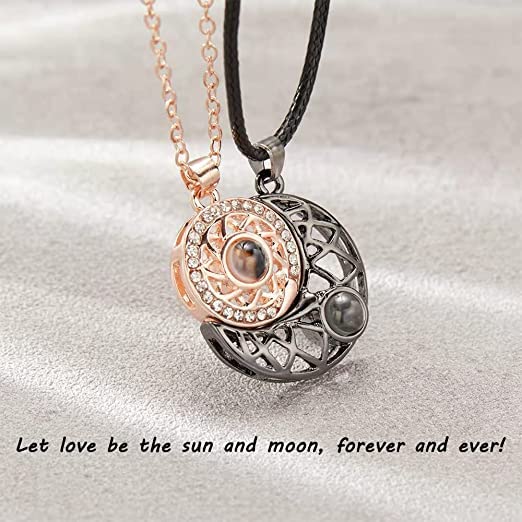 El Regalo BF Magnetic Sun Moon Matching Couple Necklace Set- Best Friend 2 PCs Necklaces Set for Besties/Best Friends/Couples (Gun Black & Golden) For Unisex Adult