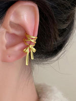 El Regalo Fashionable & Elegant Matt Finish Ear Cuffs for Non Piercing Earrings- Ballet Hollow Cross Ribbon Ear Clips for Girls, Trendy Versatile Clip On Cuff Earrings for Girls & Women (Gold Matte)