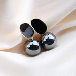 El Regalo 1 Pair Glossy Pearl Stud Earrings for Girls & Women- Pearl Statement Earrings (Black)