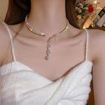El Regalo Rhinestone Front Open Choker Necklace for Women & Girls - Double Circle Fashion Choker with Long Tassel - Luxury Adjustable AD Statement Necklace for Parties & Events