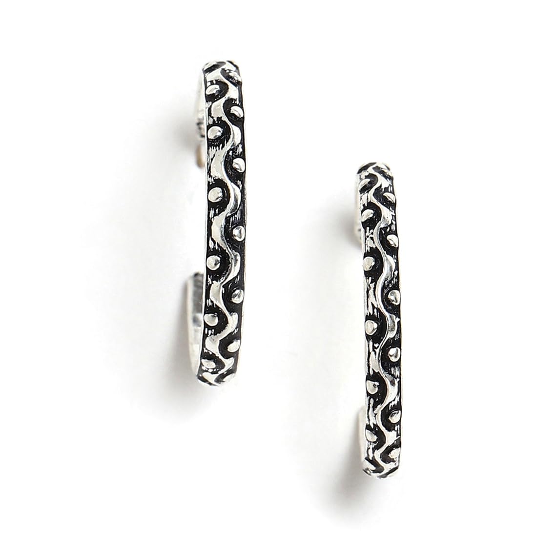 El Regalo 2 Pairs Tribal Oxidized Half Hoop Earrings, Huggie Earrings- Hammered Bohemian Oxidized German Silver Baali Earrings (Option-6)