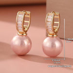 El Regalo Premium Inlaid CZ Pearl Hoop Earrings for Women & Girls | Elegant Korean Style Pearl Drop Huggie Earrings | Party, Wedding & Daily and Office Jewelry (Pink)