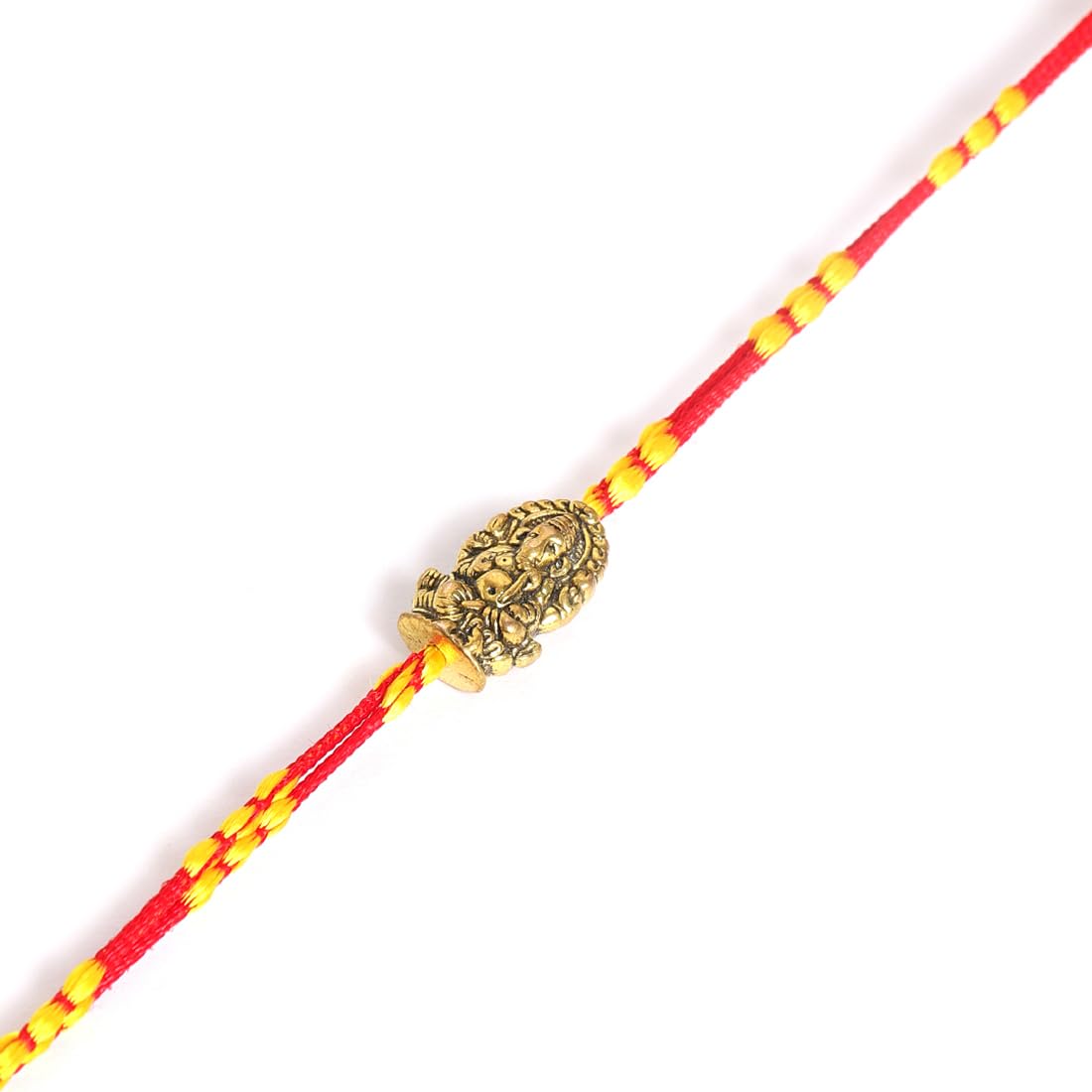 El Regalo OM Ganesha Red Thread Rakhi for Brother/Bhai/Bhaiya- Auspicious OM/Aum, Ganesha Rakhi with Roli Chawal Shagun, Rakhi Message Card in Rakhi Gift Box (Ganesha Moli)