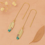 El Regalo Elegant Gold Feather Threader Earrings for Women & Girls | Contemporary Long Leaves Dangle Earrings