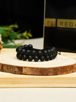 El Regalo 1 PC Tiger Eye & Black Onyx Matte Finish Double Layered Unisex Adjustable Bracelet - Men & Women Bracelet For Reiki Healing (Black Matt Stones Bracelet)
