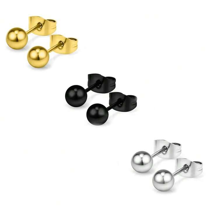 El Regalo 6 Pairs Mix Color Stainless Steel Ball Stud Unisex Earrings for Men Women- 6MM Anti Tarnish Minimalist Studs