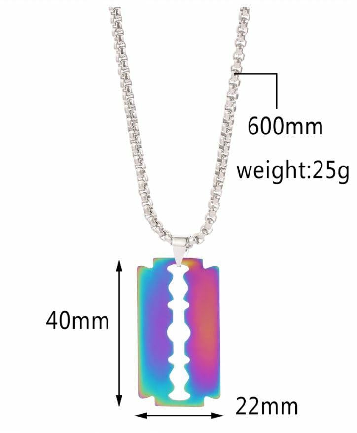El Regalo 1 PC Men's Stainless Steel Rainbow Razor Necklace for Boys/Men- No Rust/Anti Tarnish Stainless Steel Jewelry for Men- Gift for Him