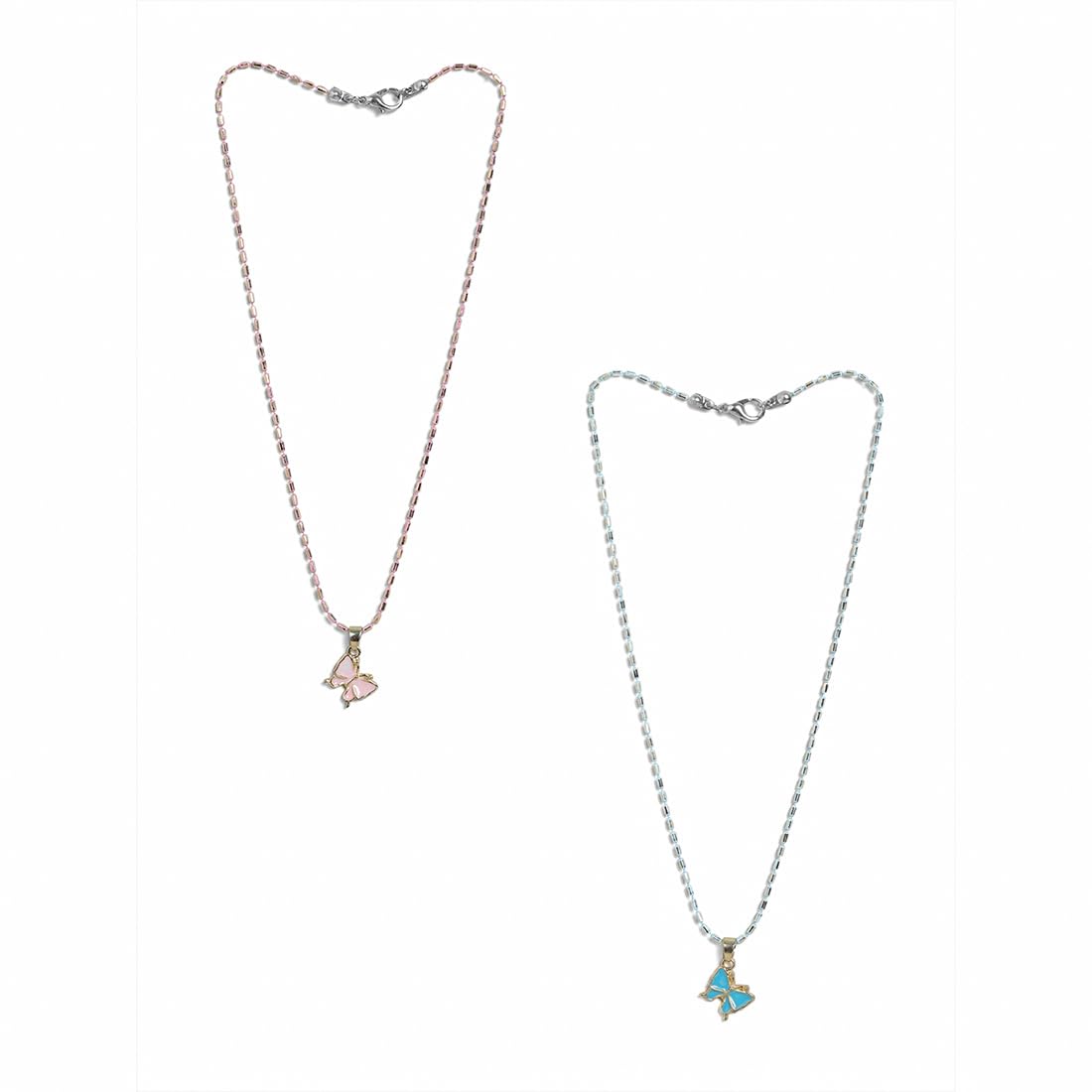 El Regalo 2 PCs Cute Best Friend BFF Pendant Colorful Chain Necklaces Set for Kids/Girls/Boys/Besties/Soul Sisters- Enamel Charms Pendant Necklaces Set for 2 (Bow Necklaces)