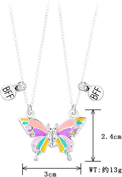 El Regalo Magnetic Butterfly BFF Necklaces for 2, Enamel Butterfly Friendship Magnetic Necklace for Teen Girls Women - Gift for Best Friends/Besties/Sisters (Multi Color Butterflies)