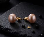 El Regalo Premium Pearl Stud Earrings for Women & Girls | Elegant Champagne Pink Pearl Earrings | Modern Minimalist Timeless Classic Studs | Statement Earrings