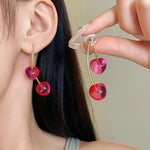 El Regalo Cute Double Cherry Front Back Jacket Earrings for Girls & Women | Glossy Fruit Design Gold-Tone Earrings | Fashion Statement Dangle Earrings for Party & Casual Wear (Translucent Candy Pink)