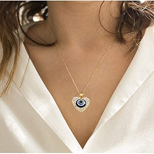 El Regalo Evil Eye Pendant Necklace for Girls & Women | Evil Eye Necklace Third Blue Eyes Amulet Protection Pendant for Girls & Women (Heart Golden)
