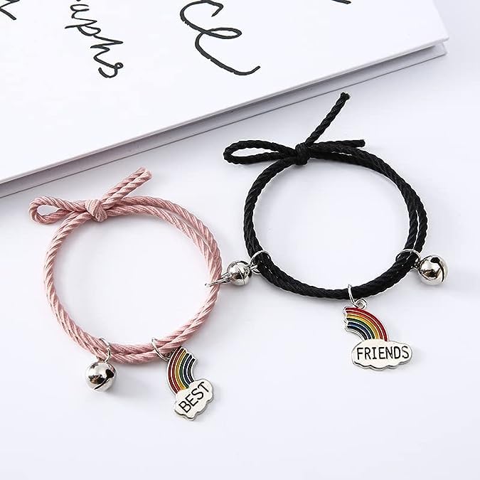El Regalo Unisex 2pcs BF Magnetic Rainbow Couple Bracelet- Stretch Matching Relationship Bracelet for for Best Friends/Besties/Couples (Option-2)