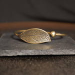 El Regalo Vintage Brass Leaf Bracelet for Women- Ethnic Style Leaf Pattern Open Cuff Bracelet