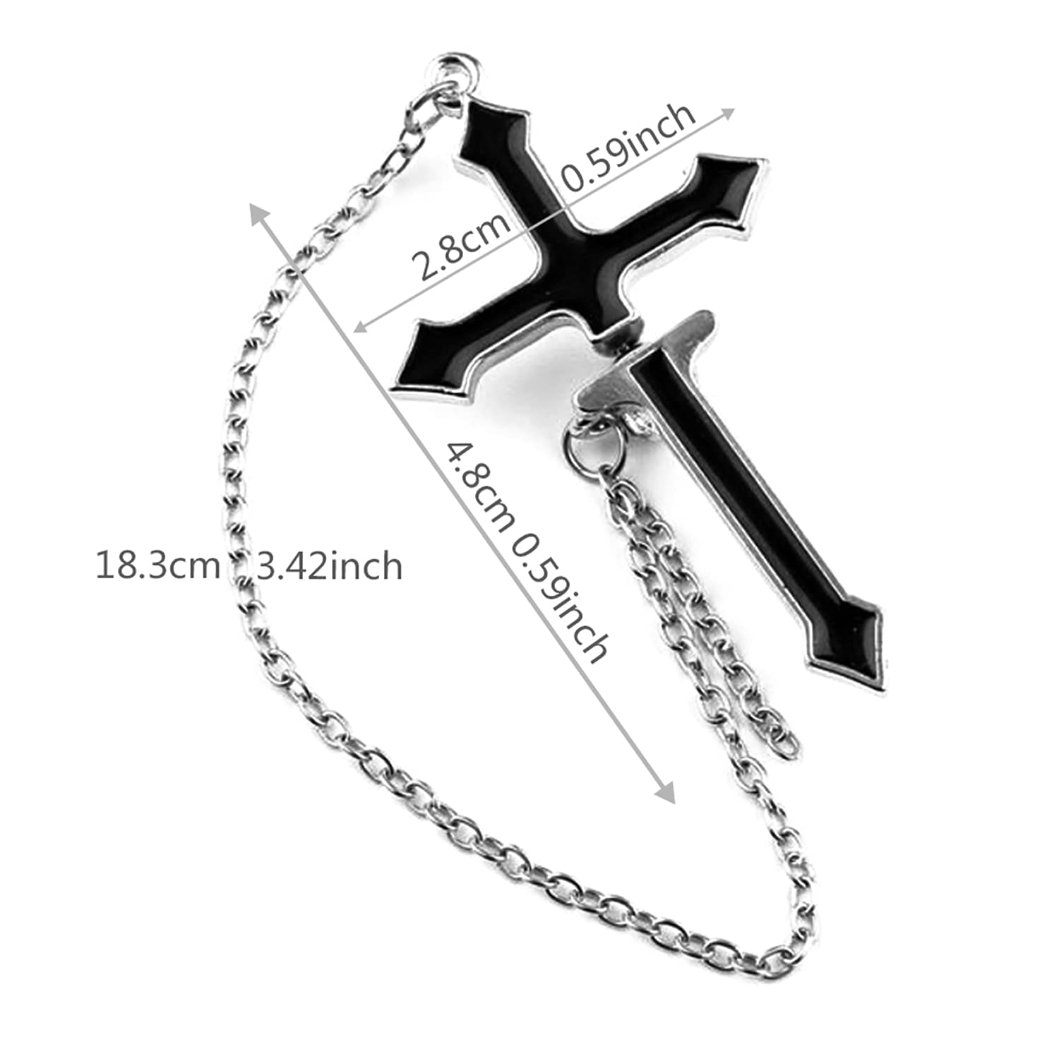 El Regalo 1 Cross Chain Earring - Unique Black Enamel Punk Dangle Drop | Cool Puncture Ear Stud Earring for Women Men Statement Hinged Jewelry Gifts