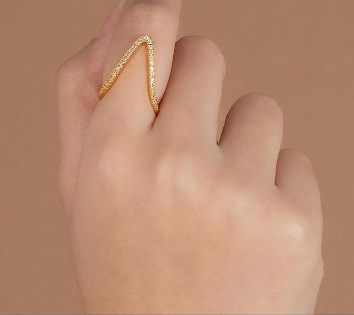 El Regalo V Shape Curved Vanki Ring- Sparkling Slim Chevron Stacking Statement Ring For Girls & Women (Rose Gold),One Size