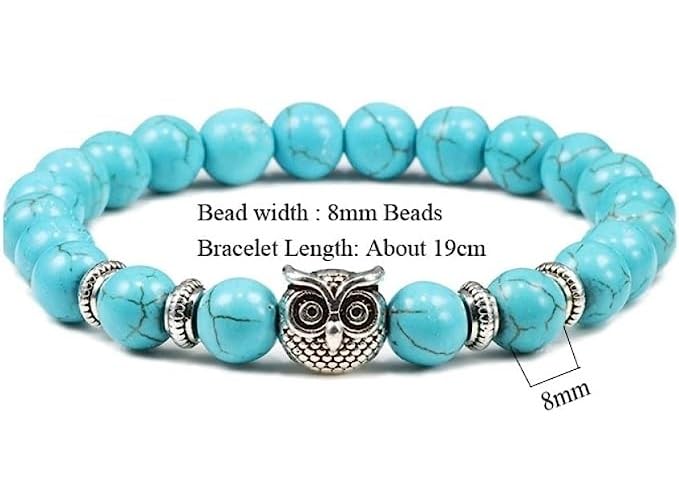 El Regalo 8mm Turquoise Beads Owl Braided Rope Unisex Bracelet for Girls/Boys/Men/Women Bohemian Jewelry Gift