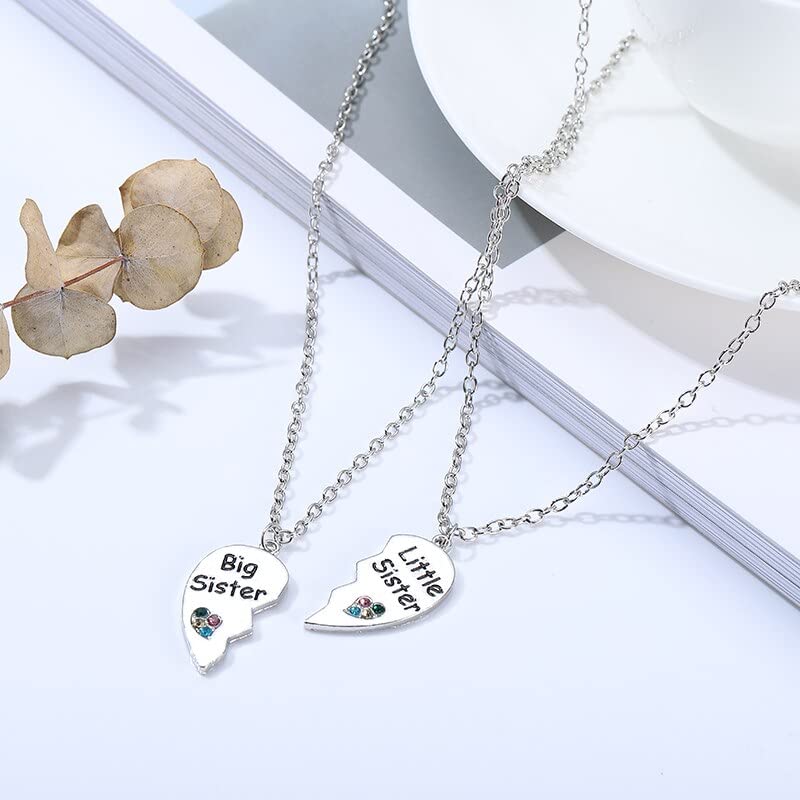 El Regalo 2 PCs Girls Sister Necklace Gifts, Big Sister Little Sister Jewelry Gift for 2,Rainbow Broken Heart BFF Friendship Pendant for Kids Teens Women (Big Sister Little Sister)