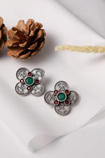 El Regalo Silver Lookalike 25 Paisa Vintage Earrings- Brass Oxidised Antique Boho Coinage Stud Earrings for Women & Girls- Antique 25 Paisa Coin Studs