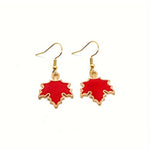 El Regalo Womens Maple Leaf Necklace & Earrings Jewelry Set- Contemporary Maple Leaves Set in Yellow, Orange & Red Glossy Finish (Red)