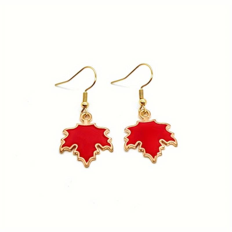 El Regalo Womens Maple Leaf Necklace & Earrings Jewelry Set- Contemporary Maple Leaves Set in Yellow, Orange & Red Glossy Finish (Red)