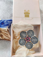El Regalo Big Coin Flower Oxidized Finger Ring- Designer Victorian Cocktail Coins Adjustable Finger Ring for Girls & Women (Red)