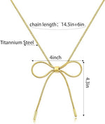 El Regalo Stainless Steel Bow Tie Pearl Necklace- Anti Tarnish, Waterproof, Minimalist, Statement Bow Choker Ribbon Necklace for Girls & Women (Golden Bow Snake)