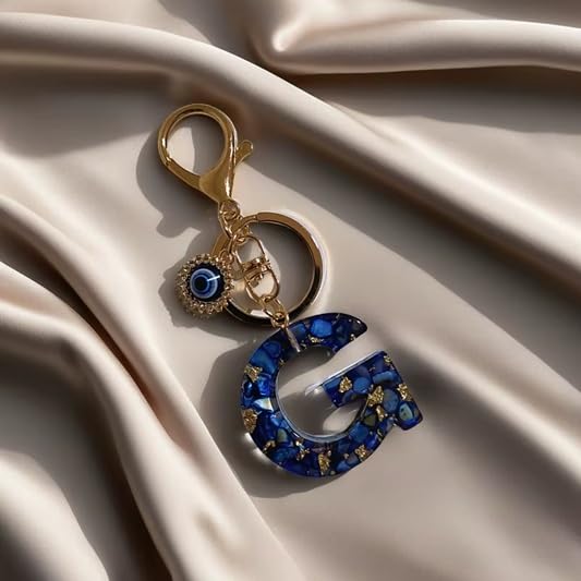 El Regalo Royal Blue Evil Eye Keychain Name Initial Letters- Alphabet Letter Keyring with Evil Eye Charm - Unisex Stylish Bag Charm, Keyring, Gift for Friends & Family (G Letter)