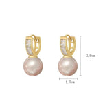 El Regalo Premium Inlaid CZ Pearl Hoop Earrings for Women & Girls | Elegant Korean Style Pearl Drop Huggie Earrings | Party, Wedding & Daily and Office Jewelry (White)