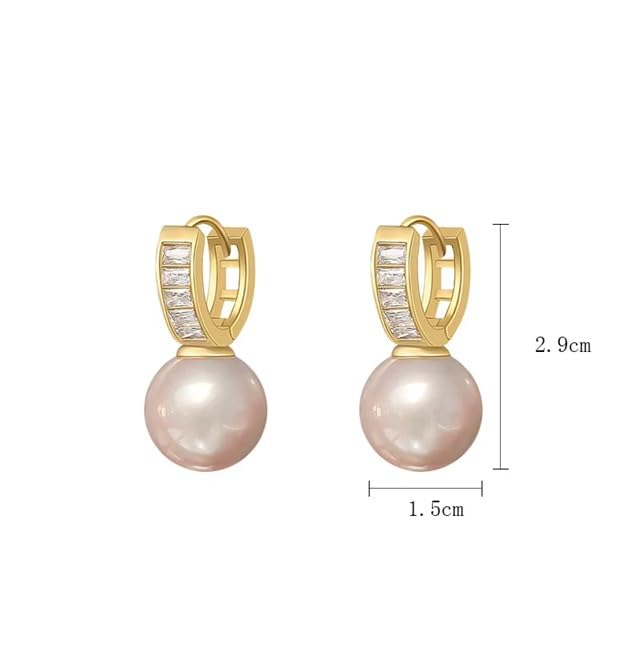 El Regalo Premium Inlaid CZ Pearl Hoop Earrings for Women & Girls | Elegant Korean Style Pearl Drop Huggie Earrings | Party, Wedding & Daily and Office Jewelry (White)