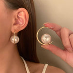 El Regalo Western Pearl Earrings- Delicate Glossy C Shaped Pearl Hoop Earring- Elegant Vintage Style Earrings for Girls & Women (White Pearl)