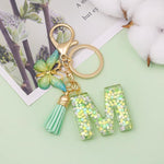 El Regalo Personalized Name Initials Butterfly Charm Keychain - Name Letters Keyring with Green Butterfly & Stars Filled Resin & Tassel Pendant, Purse, Bag, Backpack Accessory (Letter M)