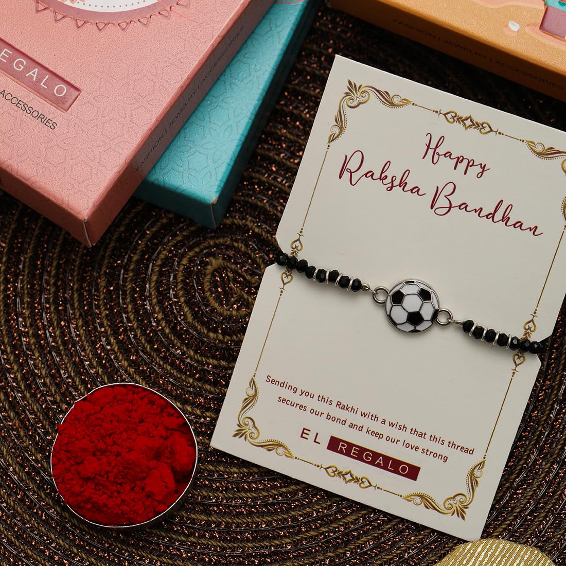 El Regalo Kids Rakhi for Baby Brother - Cute Charms Evil Eye Nazaria Rakhi with shagun, Rakhi Message Card in Rakhi Gift Box for Kids/Babies/Toddlers (Football)