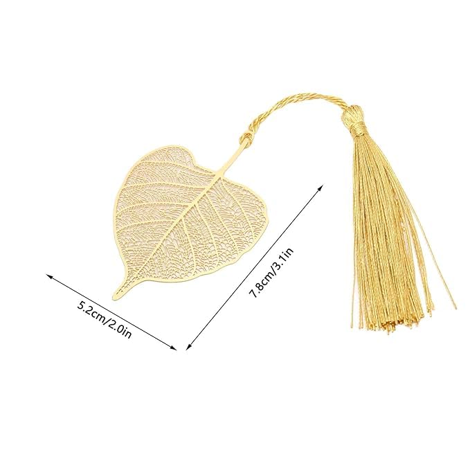 El Regalo Exquisite Metal Leaf Bookmark with Tassel - Gold Plated Hollow Leaves Brass Bookmarks for Students, Book Lovers, Writers, Teachers (Golden Peepal Leaf)