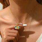 El Regalo Stainless Steel Openable Daisy Flower Pendant Necklace for Girls/Women- Anti Tarnish colorful oil dripping Daisy Necklace (Gold Multi)