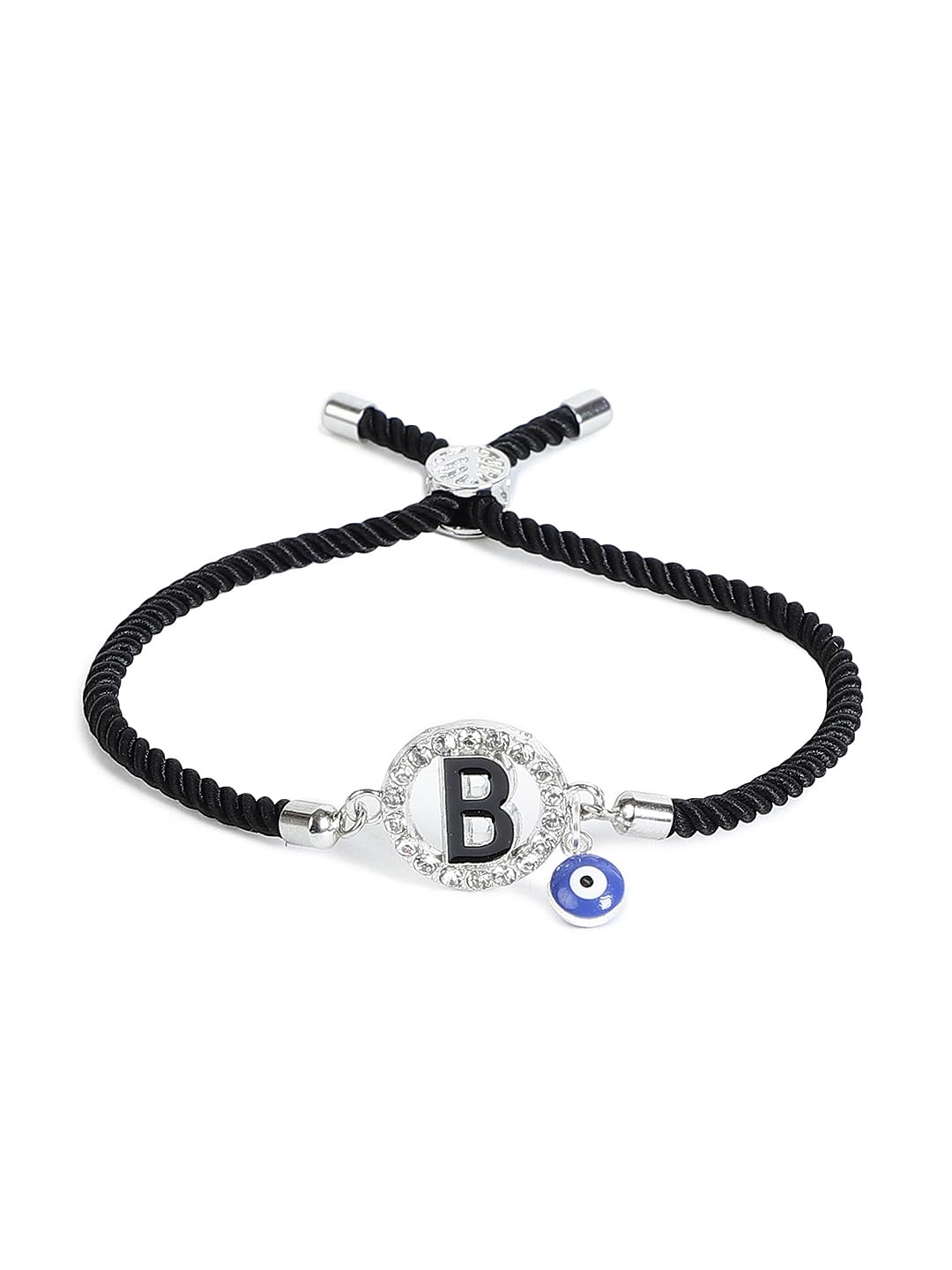 El Regalo Name Initials Evil Eye Bracelet Rakhi for Brother- Name Letter CZ Rakhi with Roli Chawal, Message Card in Rakshabandhan Box for Bhai (Black- B)