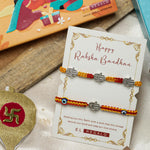 El Regalo 2 Hamsa Hand Evil Eye OM Rakhi Combo - Rakshabandhan Moli Charms Rakhi with Message Card & Roli Chawal Shagun in Rakhi Box for Bhaiya/Babhi/Bhatija/Bhatiji (Option-1)