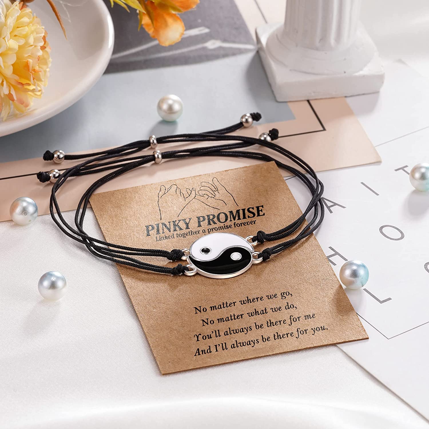 El Regalo Pinky Promise Distance Matching Bracelets for Best Friends, Couples, Family, Women, Men, Teens, Girls & Boys (Yin Yang)