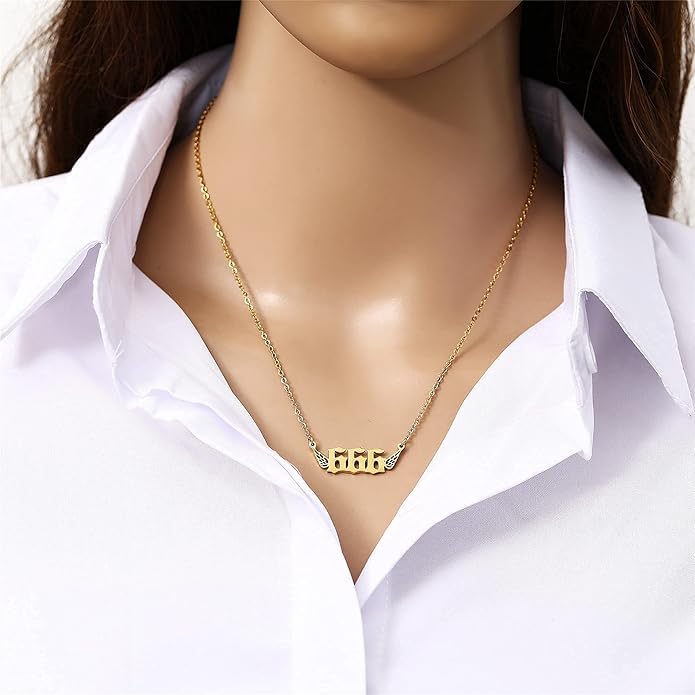 El Regalo Small Butterfly Wings Angel Number Necklace- Stainless Steel, Anti Tarnish, Angel Number Numerology Jewelry for Women & Girls (Angel Number 666)