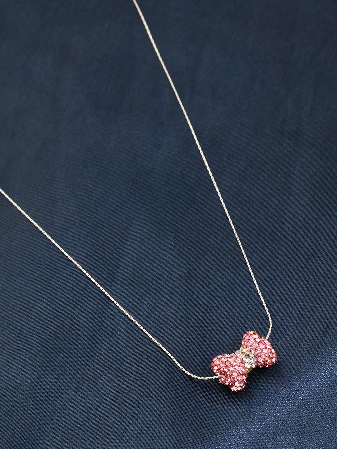 El Regalo Elegant & Cute Pink Bow Pendant Stainless Steel Chain Necklace for Girls/Women - Dazzling Cubic Zirconia Bow Necklace