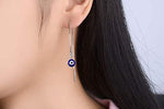 El Regalo 1 Pair Evil Eye Hamsa Hand Earrings - Small Dangle Hoop Earring Dainty Blue Evil Eye Small Simple Hypoallergenic Earrings for Girls & Women (Round Evil Eye Threader)