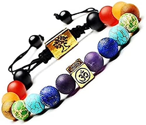 El Regalo 7 Chakra OM Bracelet Rakhi for Brother | Tree of Life & OM Charm Stone Unisex Spiritual Rakhi for Brother with Roli Chawal Shagun, Rakhi Message Card in Rakhi Gift Box (Metallic Golden)